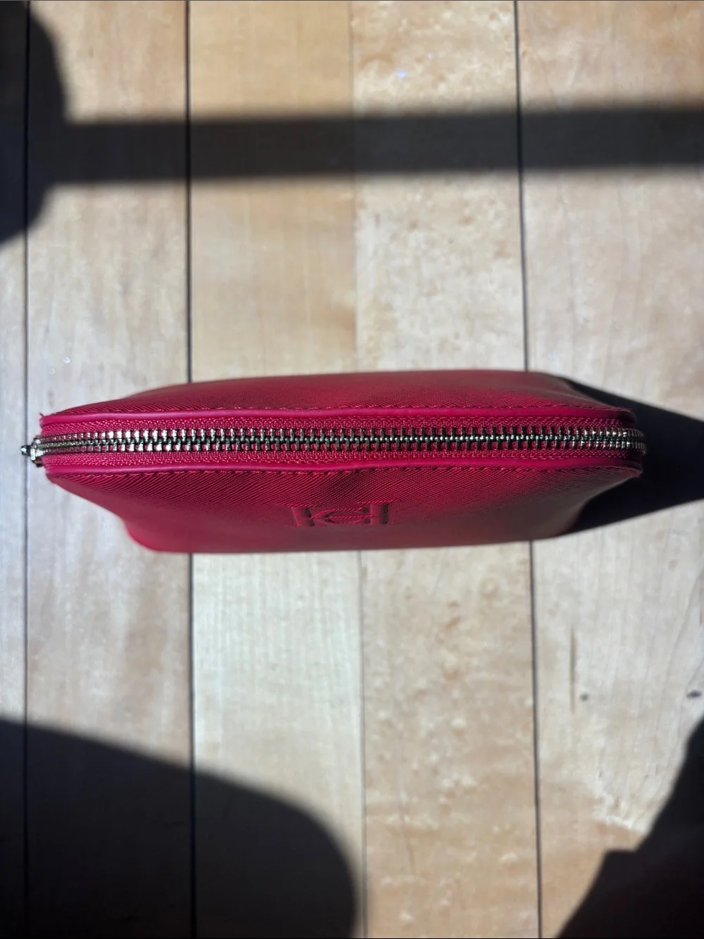 Carolina Herrera Red leather Textured Dome Cosmetic Pouch
